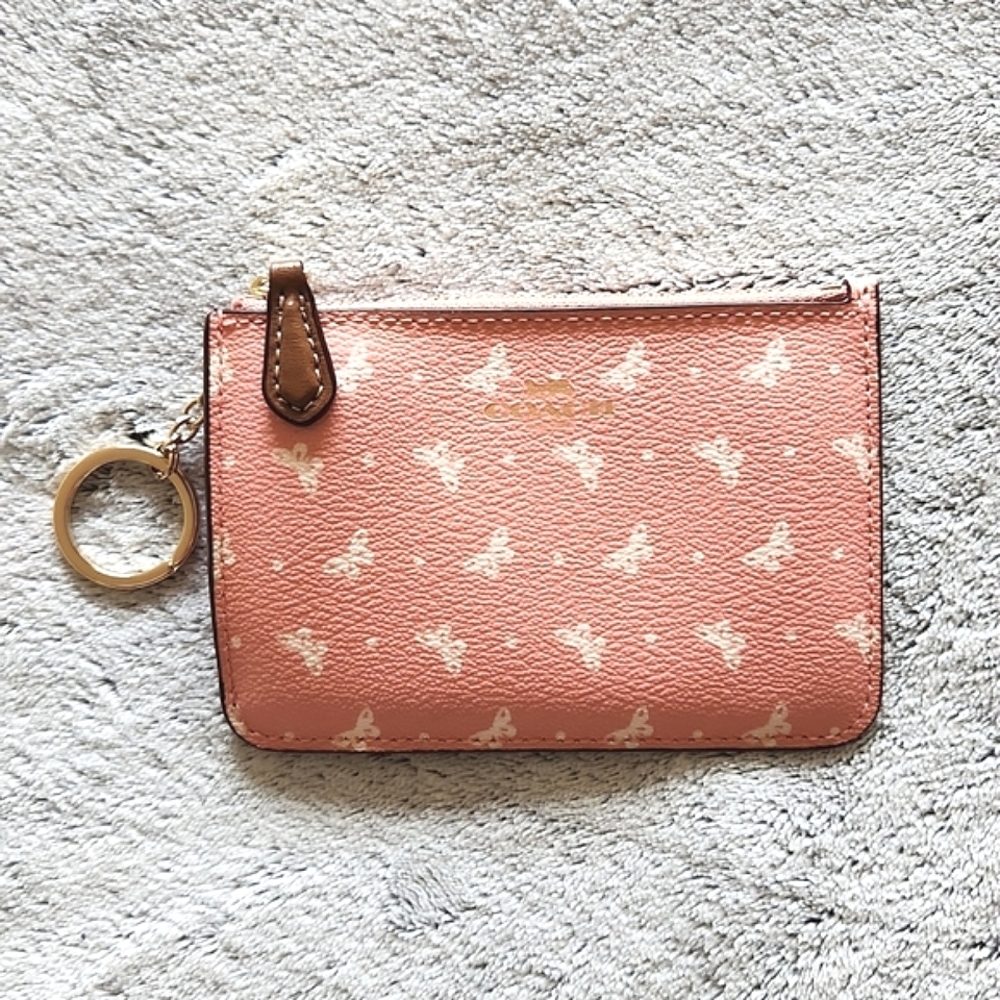 Coach Multifunction Card Case in pink with butterfly detail SLG